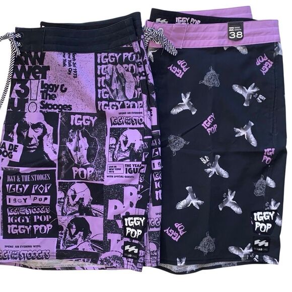 Billabong NWT 2 HTF Pairs Sundays Biggy Pop + Poster Lo Tides 18 Boardshort 38 - Picture 1 of 11